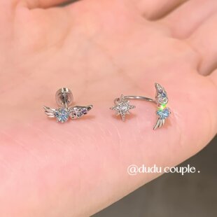 嘟嘟夫妇独特漂亮翅膀马蹄环耳钉小众设计感螺丝拧扣钛钢耳骨钉女