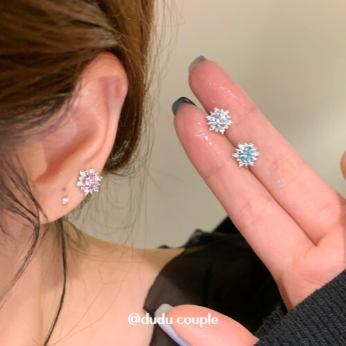 爆闪雪花耳钉钛钢养耳洞睡觉免摘