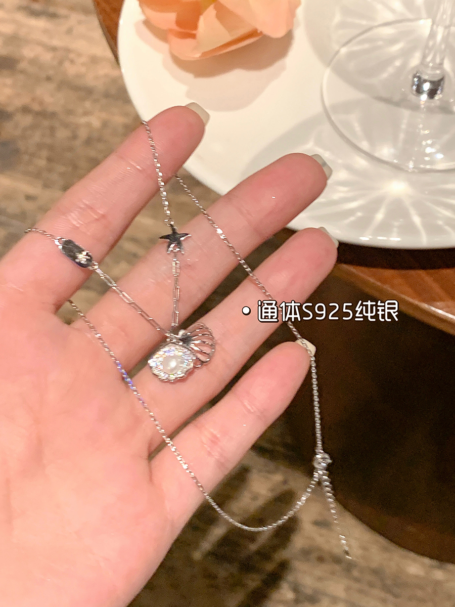 嘟嘟夫妇925纯银贝壳珍珠项链女