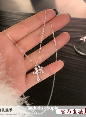 S925纯银双十字项链小众锁骨链女