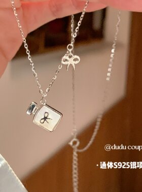 S925纯银项链方牌蝴蝶结锁骨链女