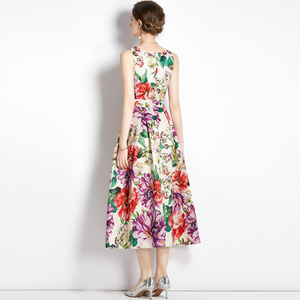 RM5410#无袖高腰连衣裙立体剪裁收腰A字裙