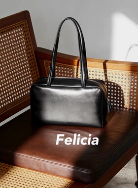 新款极简风里外全皮单肩保龄球腋下包