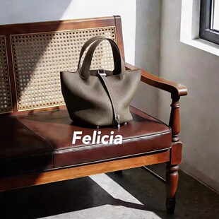 Felicia新款 头层牛皮菜篮子高级感手提休闲车缝线设计感 韩版