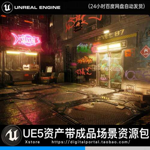 UE5虚幻5 赛博朋克屋顶夜晚市场霓虹街道商铺 Cyberpunk Rooftop