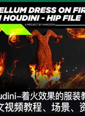 Houdini中文教程 着火的服装pyro 场景+资产Dress on fire effect