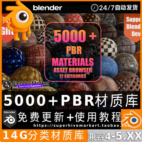 Blender插件中文 5000+PBR Asset Browser V3 常用材质贴图资产库