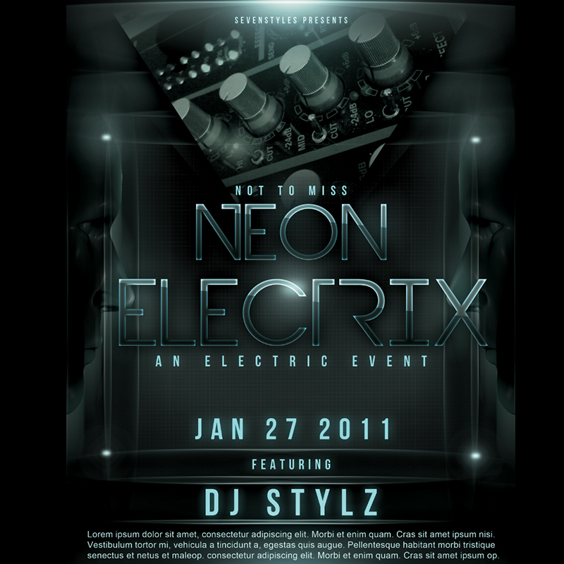 PSD源文件 音乐节科幻ps海报模板Electrix Poster Flyer Template
