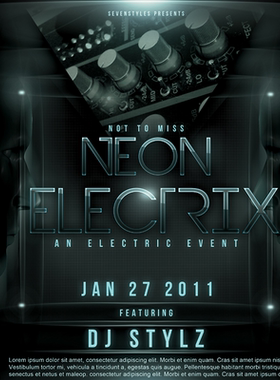 PSD源文件 音乐节科幻ps海报模板Electrix Poster Flyer Template