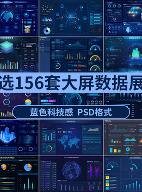可视化蓝色科技感大屏销售数据管理实时监控统计UI界面后台展示ps