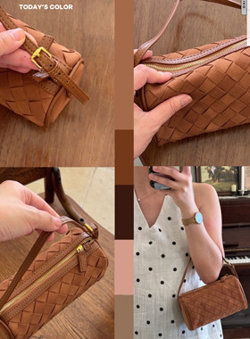 磨砂皮mini波士顿包编织hobo小包斜挎美拉德笔筒包女麂皮绒枕头包