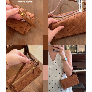 磨砂皮mini波士顿包编织hobo小包斜挎美拉德笔筒包女麂皮绒枕头包
