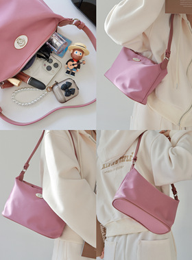 原创徽章包防水温柔紫粉色腋下饺子包尼龙布轻便枕头包单肩小包女