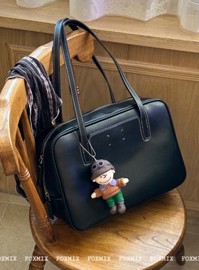 简约保龄球包14寸电脑通勤包中古波士顿女包单肩hobo大包包枕头包