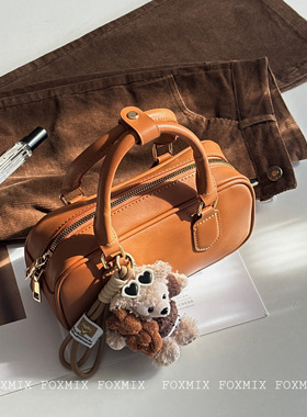 小众韩感chic波士顿包通勤手机包美拉德风保龄球中古包女小托特包