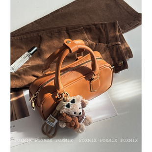 小众韩感chic波士顿包通勤手机包美拉德风保龄球中古包女小托特包