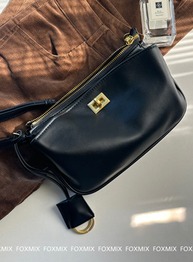 老钱风黑金软皮hobo包包女酷girl锁扣小方包高级感轻奢斜挎腋下包