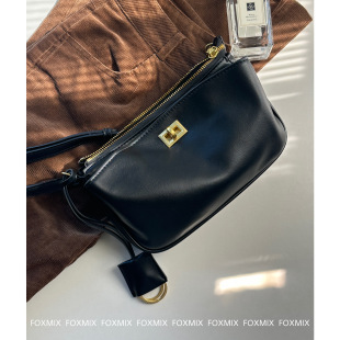 老钱风黑金软皮hobo包包女酷girl锁扣小方包高级感轻奢斜挎腋下包