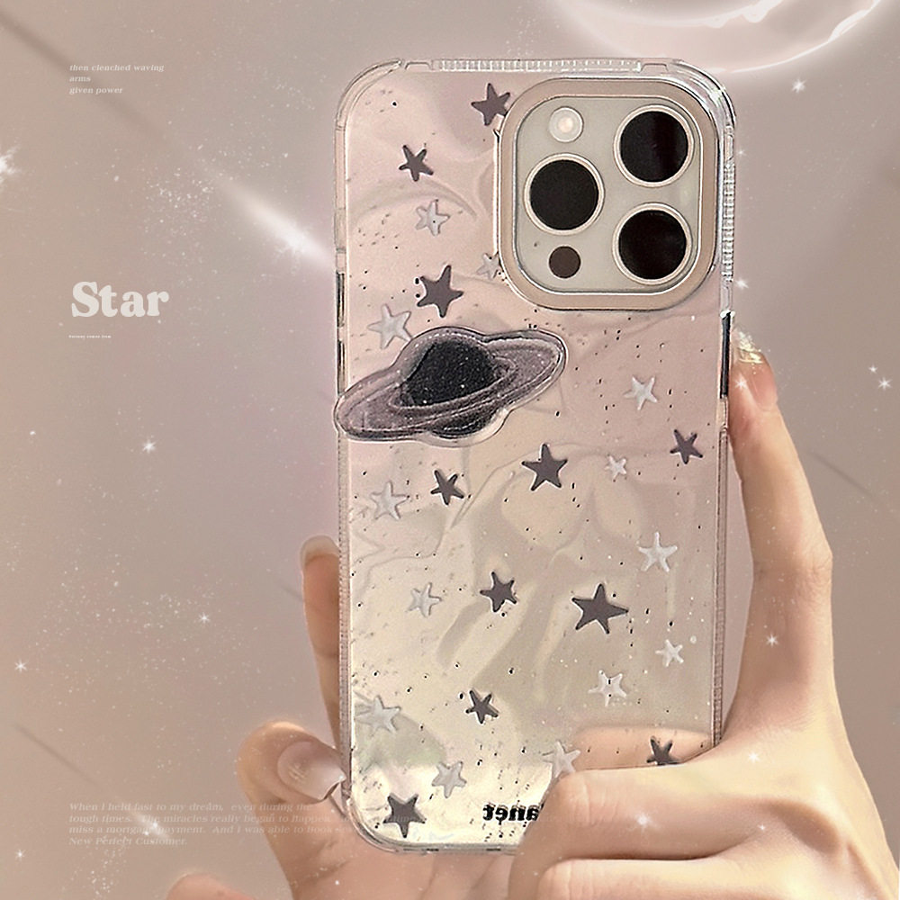 ins风原创甜酷镭射适用iPhone15苹果手机壳14promax水波纹13立体土星12防摔
