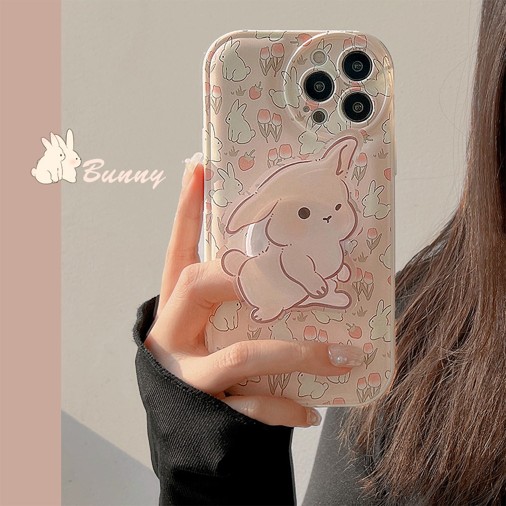 ins风碎花兔适用iphone14苹果13pro手机壳12支架11套X温柔7/8plus