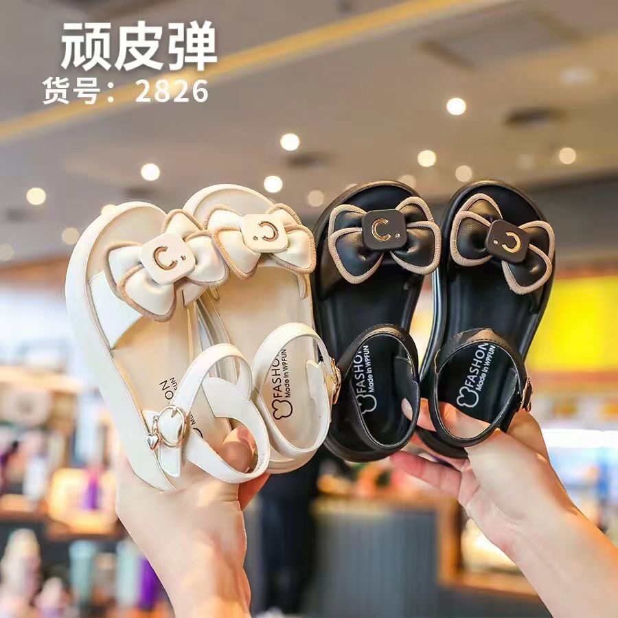 顽皮弹女童凉鞋2024年新款夏季小女孩公主鞋中大童软底洋气夏款黑