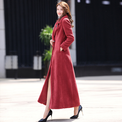 冬季长款羊剪绒羊毛外套过膝