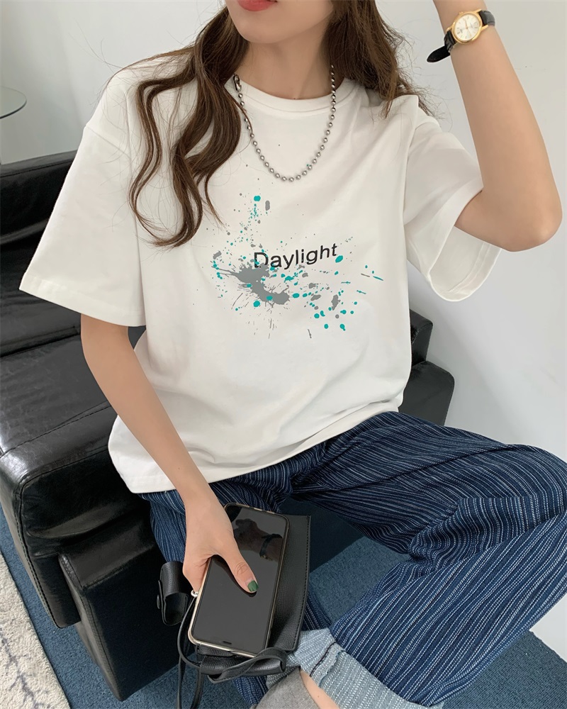 Real shot real price Korean loose thin splash ink short sleeve T-shirt summer new round neck top