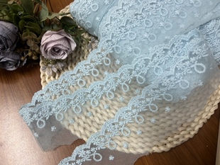 复古蓝色棉线刺绣网纱蕾丝花边辅料手工DIY衣服裙摆裙边6cm