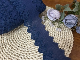 靛蓝色复古缕空刺绣纯棉布蕾丝花边辅料手工DIY衣服裙摆裙边装 饰