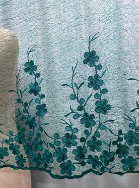 45cm复古墨绿色梅花刺绣网纱蕾丝宽花边辅料裙边下摆领口后背DIY