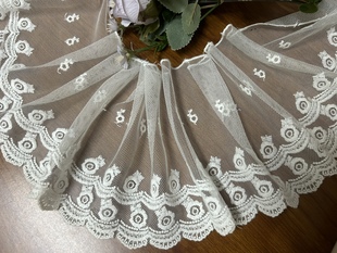 米白色棉线刺绣网纱蕾丝花边辅料手工DIY设计衣服裙摆裙边15cm