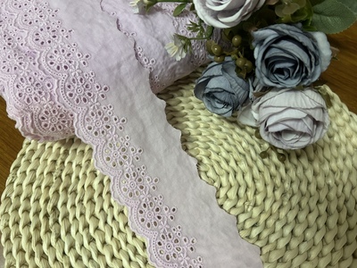 粉紫色缕空刺绣纯棉布蕾丝花边