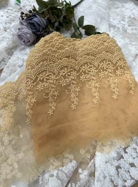 橘黄色17cm宽棉线刺绣网纱蕾丝花边辅料手工DIY配件衣服裙摆袖口