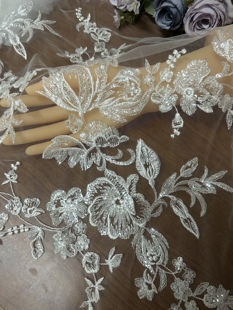 亮片车骨超大花朵重工刺绣蕾丝花片婚纱大拖尾制作DIY 50*42cm/朵