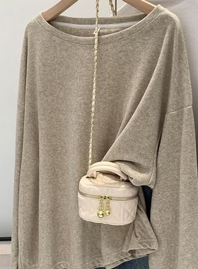 广州十三行磨毛亲肤长袖T恤女春秋内搭打底衫宽松慵懒松弛感上衣