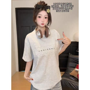 t恤女夏凹凸印花半袖 上衣宽松慵懒风 重磅纯棉短袖 广州十三行女装