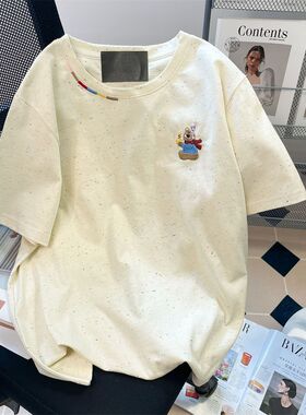 广州十三行小熊刺绣纯棉短袖t恤女夏半袖体恤别致独特超好看上衣