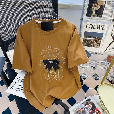 小熊刺绣纯棉短袖t恤上衣女夏季