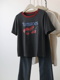 专柜奢侈品牌捡漏女装 t恤打底衫 女纯棉短袖 上衣 正肩显瘦撞色短款