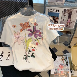 外贸出口法国意大利余单剪标纯棉短袖t恤女ins上衣设计感大码宽松