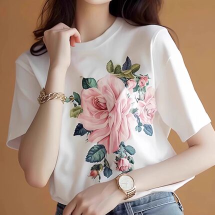广州十三行高货爆款设计感印花t恤纯棉打底衫女夏季半袖圆领上衣