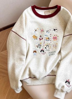 广州十三行女装早秋灰色纯棉卫衣女春秋季韩系减龄宽松慵懒风上衣