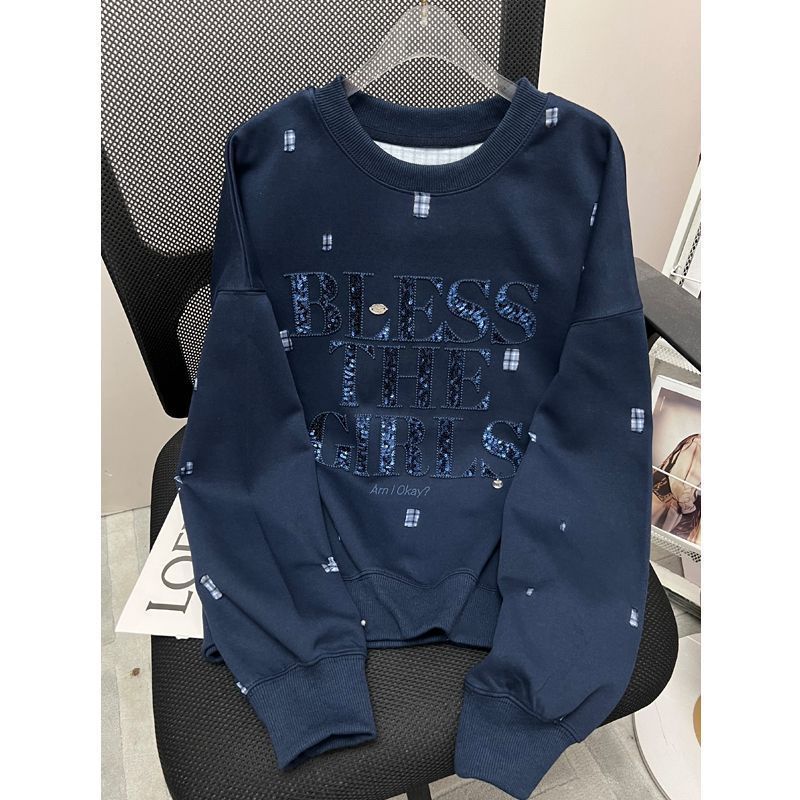 重磅纯棉重工亮片卫衣女春秋薄款