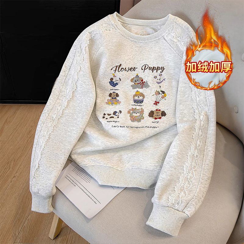 重磅纯棉加绒加厚无帽卫衣女秋冬