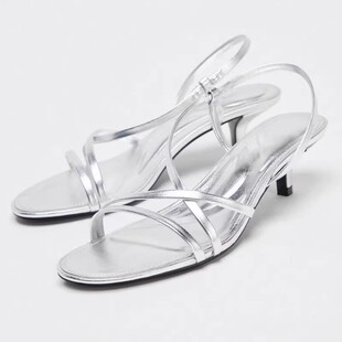 西班牙Z家2025夏季新款时尚百搭细跟高跟鞋女外穿性感露趾凉鞋女