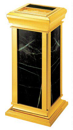 酒店新款黄金边不锈钢专用小石子仿四菱角大理石垃圾桶座烟灰桶