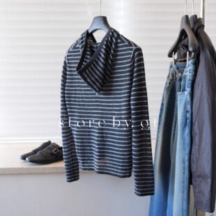 100%山羊绒条纹连帽轻薄上衣 ins减龄随性百搭可内搭可外穿连帽衫