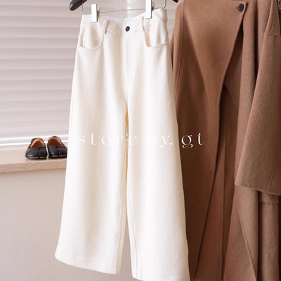 高品质磨毛质感白色九分休闲裤