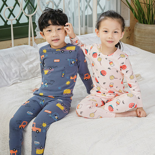现货依子印儿童内衣套装中小童A类柔软保暖男女童圆领卡通家居