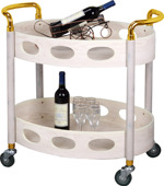 酒店不锈钢餐厅椭圆形送餐车双层实木酒水车蛋糕车4S店移动推车